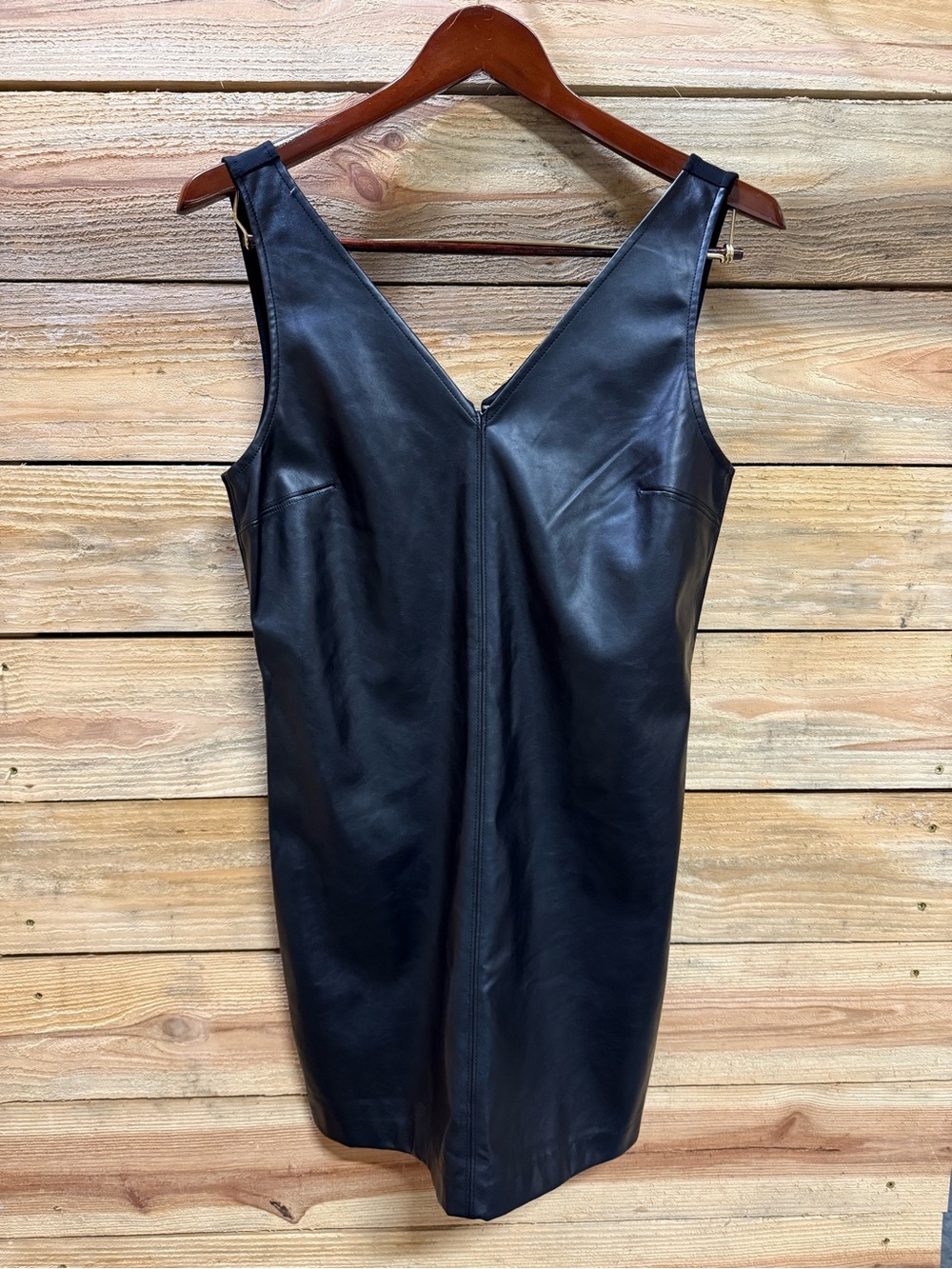 GAP Black Faux Leather V-Neck Sleeveless Mini Dress, Women’s Medium
